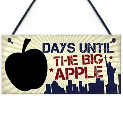 Image of RED OCEAN Chalkboard Holiday Countdown Days Until New York Big Apple America Hanging Plaque Sign