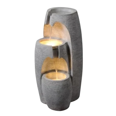Image of Garden Outdoor Water Feature Modern 3 Tier Cascading Urn Fountain With led Lights Grey Teamson Home