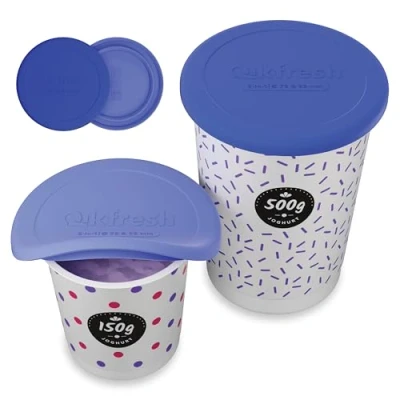 Image of Qikfresh Reusable Silicone lids for yoghurt pots lid suitable almost all 150g 500g Leak proof &amp; airtight cling set (2 pieces), blue