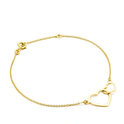Image of OROVI Woman Heart Bracelet 9 ct / 375 Yellow Gold with Chain Handmade In Italy