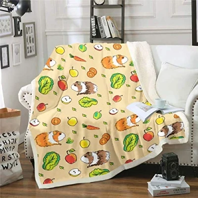 Image of Cute Guinea Pig Plush Blanket Cavy Print Fleece Throw for Kids Boys Girls Children Cartoon Lovely Pet Sherpa Carrots Vegetables Fuzzy Sofa Bed Couch,Baby 30x40 Inch