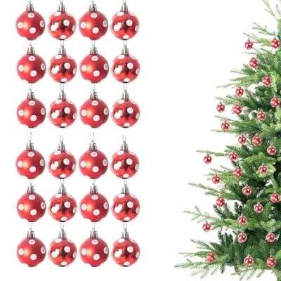 Image of 30mm/24Pcs Christmas Baubles Shatterproof Red White Polka Dots, Tree Decorations Ball Ornaments Balls Xmas Hanging Holiday Decor Shiny,Matte,Glitter