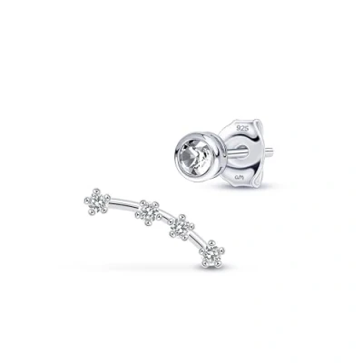 Image of Amberta 925 Sterling Silver Constellation Stud Earrings Birthstone for Women Zodiac Mismatched Asymmetric Earrings: April Diamond