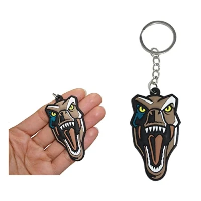 Image of HOVUK® 1x Keychain 12cm with Icon of 2D Rubber Jurasic WorId Dinosaur Head Design, Lightweight Keyring, Pendant Decoration for Keys, Phone or Bag, Best Gift Kids 4+Years