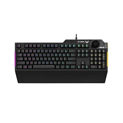 Image of ASUS Membrane Gaming Keyboard for PC TUF K1 Programmable, Onboard Memory Dedicated Volume Knob, Aura Sync RGB &amp; Side Lighting Detachable Wrist Rest Spill Resistant Highly Durable Black