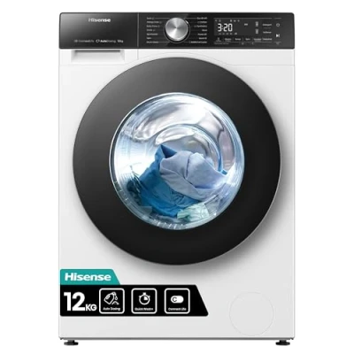 Image of Hisense WF5S1245BW Freestanding 12 KG Front Load Inverter Washing Machine with Auto Dose WiFi Enabled Steam Wash 19 Programs 1400 RPM White Energy Rating A