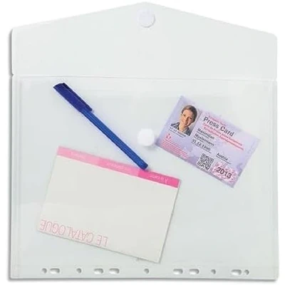 Image of Exacompta Ref 57381E PP Envelope Punched Pocket Suitable for A4 Documents, Hook &amp; Loop Closure, 0.2mm Translucent Polypropylene Clear (Pack of 5)