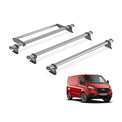 Image of Van Guard Trade Roof Rack for Ford Transit Custom (2013 2024 GEN1) 3 Steel Bars &amp; Rear Ladder Roller [Only Suitable Standard Models with Twin Doors] UltiBar SB304 3/VGR 09