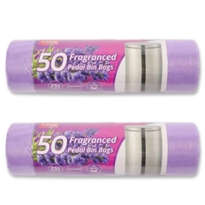 Image of FabFinds Fragranced Bin Liners Plastic Bags for Home Kitchen Office with Tie Handle (100X Lavender, 25L)