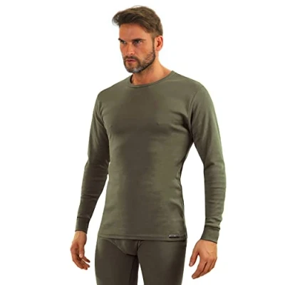 Image of Sesto Senso Mens Undershirt Long Sleeve Cotton 95% Thermal Underwear Lightweight Functional T Shirt Base Layer Top (XL, Green Khaki)