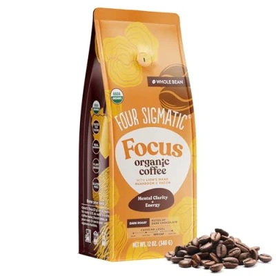 Image of Dark Roast Whole Bean Coffee from Four Sigmatic Fair Trade Gourmet Beans with Lion&#039;s Mane &amp; Chaga Mushrooms Nootropic Mushroom
