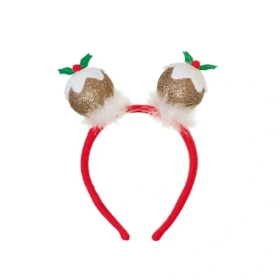 Image of Premier Decorations Glitter Christmas Pudding Headband 19cm Fun Headwear Novelty Secret Santa Gift for Fancy Dress