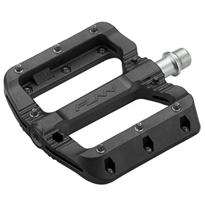 Image of Funn Black Magic Plastic Flat Mountain Bike Pedal Set Lightweight Wide Platform Bicycle Pedals for Stability, 9/16 inch CrMo Axle MTB/BMX/Urban/Gravel Riding (Black Pins)