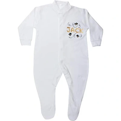 Image of TeddyTs Personalised Baby Bumble Bee Embroidered White Sleepsuit (6 12 Months)