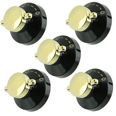 Image of Stoves Genuine Gas Oven / Cooker Hob Flame Control Knob (Black &amp; Gold, Pack of 5)