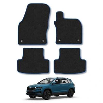 Image of Car Mats Compatible with Skoda Karoq (2017 ) Tailored Fit Blue Carpet Floor Set Accessory Custom 4 Pieces Anti Slip Backing &amp; Binding Trim Edge