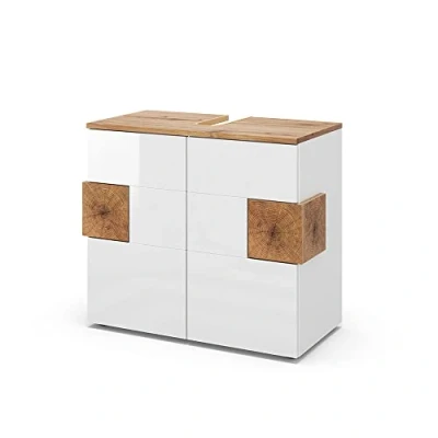 Image of Vicco Sink base cabinet Eden, White High Gloss/Artisan oak, 73.1 x 64 cm