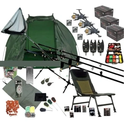 Image of ASL Full Carp Fishing Set Up,Chair, Rods, NGT Reels, Alarms,Net,Handle,Bait Bivvy Shelter GIANT TACKLE PACK,Mat,Scales,Hooks