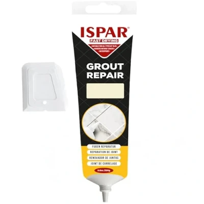 Image of Ispar Tile Grout, 250 g Creme Grout Reviver, Fast Drying Premixed Repair Kit with Spatula, Ideal for Bathroom, Kitchen &amp; Floor Tiles Renewal