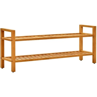 Image of vidaXL Shoe Rack with 2 Shelves 100x27x40 cm Solid Oak Wood