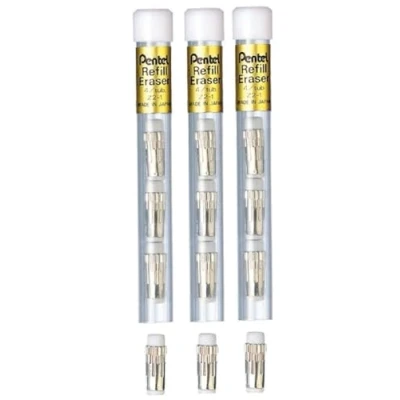 Image of Pentel Refill Erasers For GraphGear 1000 500 Sharplet PG500 PG300 P200 (Pack Of 3 Tubes 12 Eraser Refills)