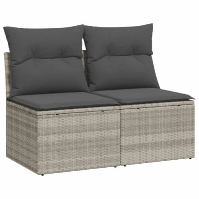 Image of vidaXL 4 piece garden sofa lounge set light grey poly rattan patio sectional furniture with cushions &amp; storage for garden/terrace