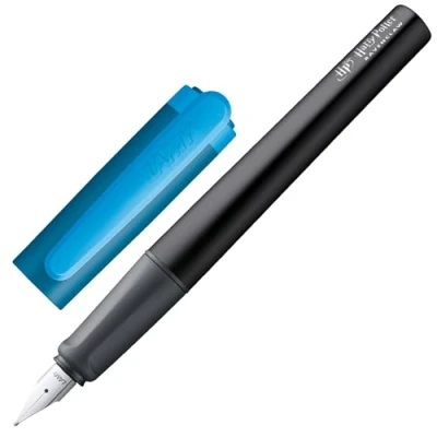 Image of Lamy nexx Harry Potter Slytherin Fountain Pen Special Edition with Engraving of the House Steel Nib in Line Width A Aluminum Body Incl. Ink Cartridge T10 Blue Right Handed