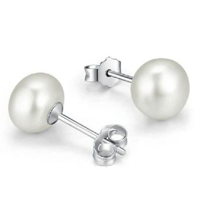 Image of Infinite U 925 Sterling Silver 8 9mm White Pearl Women Studs Earrings