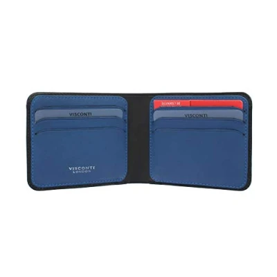 Image of VISCONTI Slim Collection Trim Leather Wallet with RFID and Tap Go VSL35 Black/Cobalt