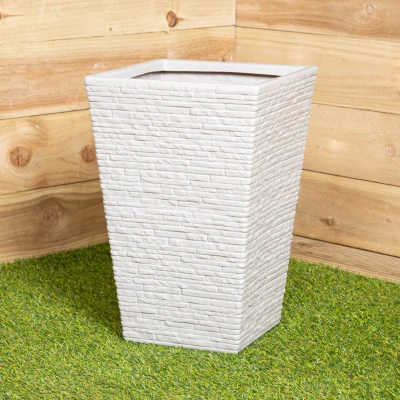 Image of 45cm Tall Plastic Slate Effect Garden Patio Planter in Stone