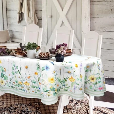 Image of Yighty Daisy Floral Sage Green Oval Tablecloth 60x84 inches，Sage Tablecloth, Waterproof Wrinkle Resistant Durable for Kitchen Decoration/Indoor and Outdoor Tables/Parties
