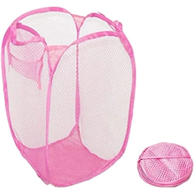Image of Toysrex Foldable Pop Up Mesh Washing Laundry Basket Bag Bin Hamper Toy Tidy Storage Organiser Organizer (Pink)