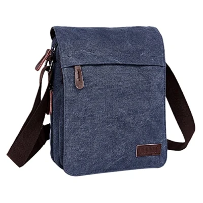 Image of AYES Canvas Messenger Bag Crossbody for Men Small Shoulder Passport Satchel Work Daily (Dark blue)