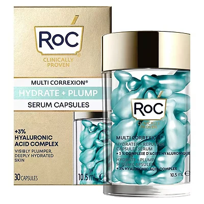 Image of RoC Multi Correxion Hydrate + Plump Serum Capsules Maximum Plumping Power Boost Skin’s Hydration Level with Hyaluronic Acid 30 CT