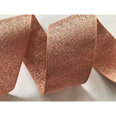 Image of Rose Gold Berisfords Metallic Lame Ribbon Glitz Copper Sparkle (40mm)