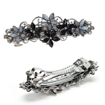 Image of yangzerang Flower Crystal Hair Barrettes French Ponytail Clip Retro Spring Vintage Rhinestone Holders Hairpin Women Girls Gift