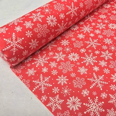 Image of PRESTIGE Christmas XMAS Polycotton Print Fabrics Decoration Crafts Poly Cotton Designs Fabric Per Metre (NEW! Snowflakes Red)