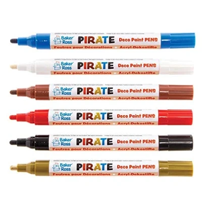 Image of Baker Ross FE212 Pirate Deco Paint Pens Pack of 6, Arts and Crafts Supplies, Acrylic Markers for Kids, Children