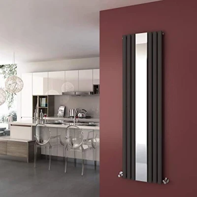 Image of ELEGANT 1800 x 500 mm Vertical Mirror Radiator Designer Oval Column Panel Central Heating Radiators (Anthracite)
