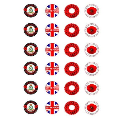 Image of Remembrance Day Edible Cupcake Toppers Pre cut Wafer Cake Decorations (Pack of 24)