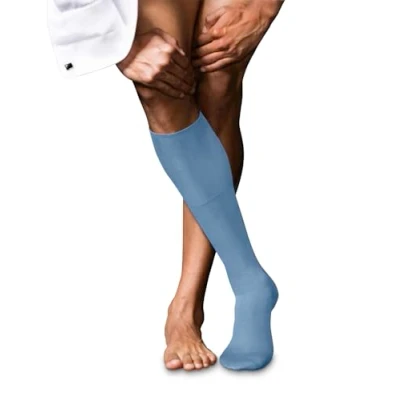 Image of FALKE Men&#039;s No. 6 M KH Wool Silk Long Plain 1 Pair Knee High Socks, Blue (Airy 6707), 8.5 9.5