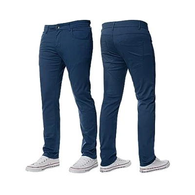 Image of BRAND KRUZE Mens Stretch Slim Fit Chino Trousers Casual Work Jeans Pants KZ104 Blue 38W / 32L