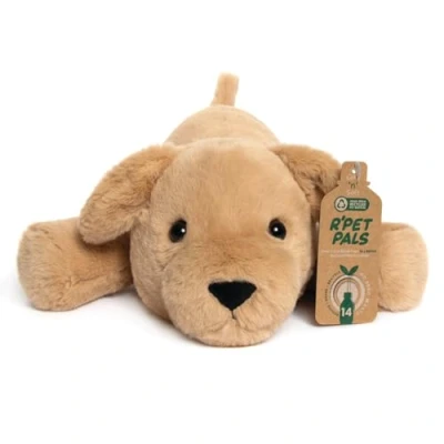 Image of Lesser &amp; Pavey Rpet Pals Muttley Laying Dog Teddy For Kids Made Up of Recycled Bottles Stuffed Animal Soft Toys Ideal Birthday or Baby Gift