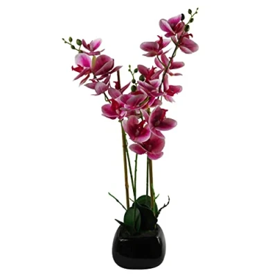 Image of Leaf 65cm Artificial Orchid Ceramic Planter, Mixed Materials, Dark Pink Black, 70cm