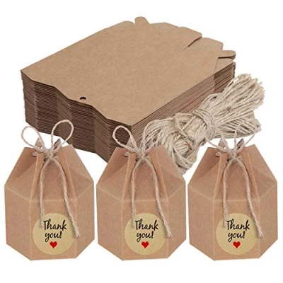 Image of TsunNee 50PCS Kraft Paper Candy Box, Hexagon Sweet Wedding Favour Boxes, DIY Party Gift Creative Treat Boxes