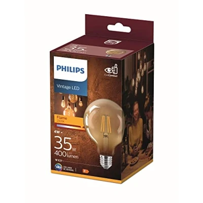 Image of Philips LED Classic E27 Vintage Lamp, 35 W, Decorative Globe Shape, Gold, Clear, Warm White, Pack of 1