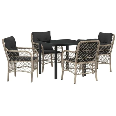 Image of vidaXL 5 Piece Garden Dining Set with Cushions Light Grey Poly Rattan
