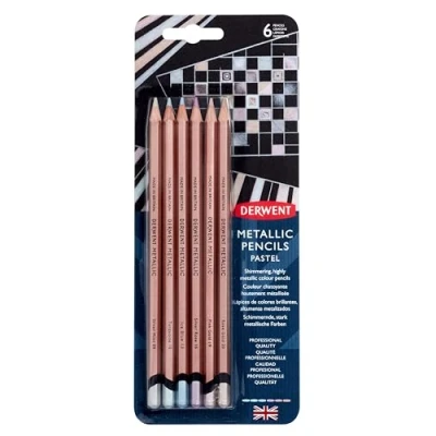 Image of Derwent 2305602 Metallic Pencil Pastel Blister Set, Set of 6, Professional Quality Multicoloured One Size