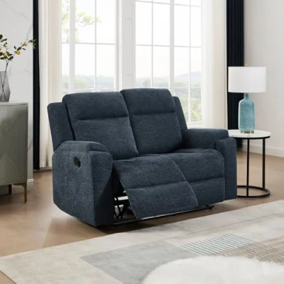Image of Orka 2 seater fabric manual recliner sofa (Blue)