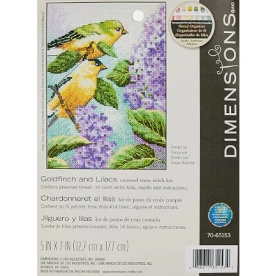Image of Dimensions Goldfinch and Lilacs Counted x Stitch, 100% Cotton, White, 12.7 17.7 0.1 cm